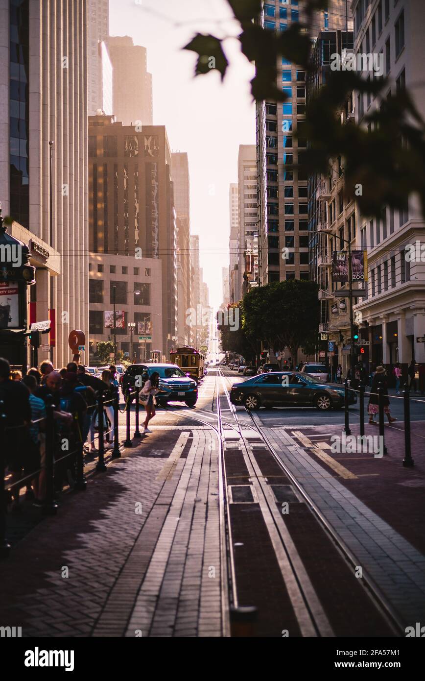 Streets of SF at Sunset Stock Photo