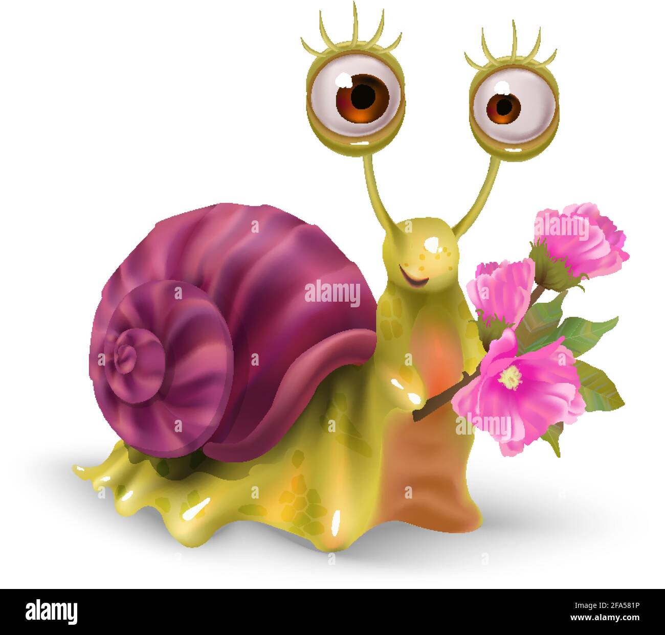A cool snail, funny and cute, congratulates you on the holiday. Cartoon character. Stock Vector
