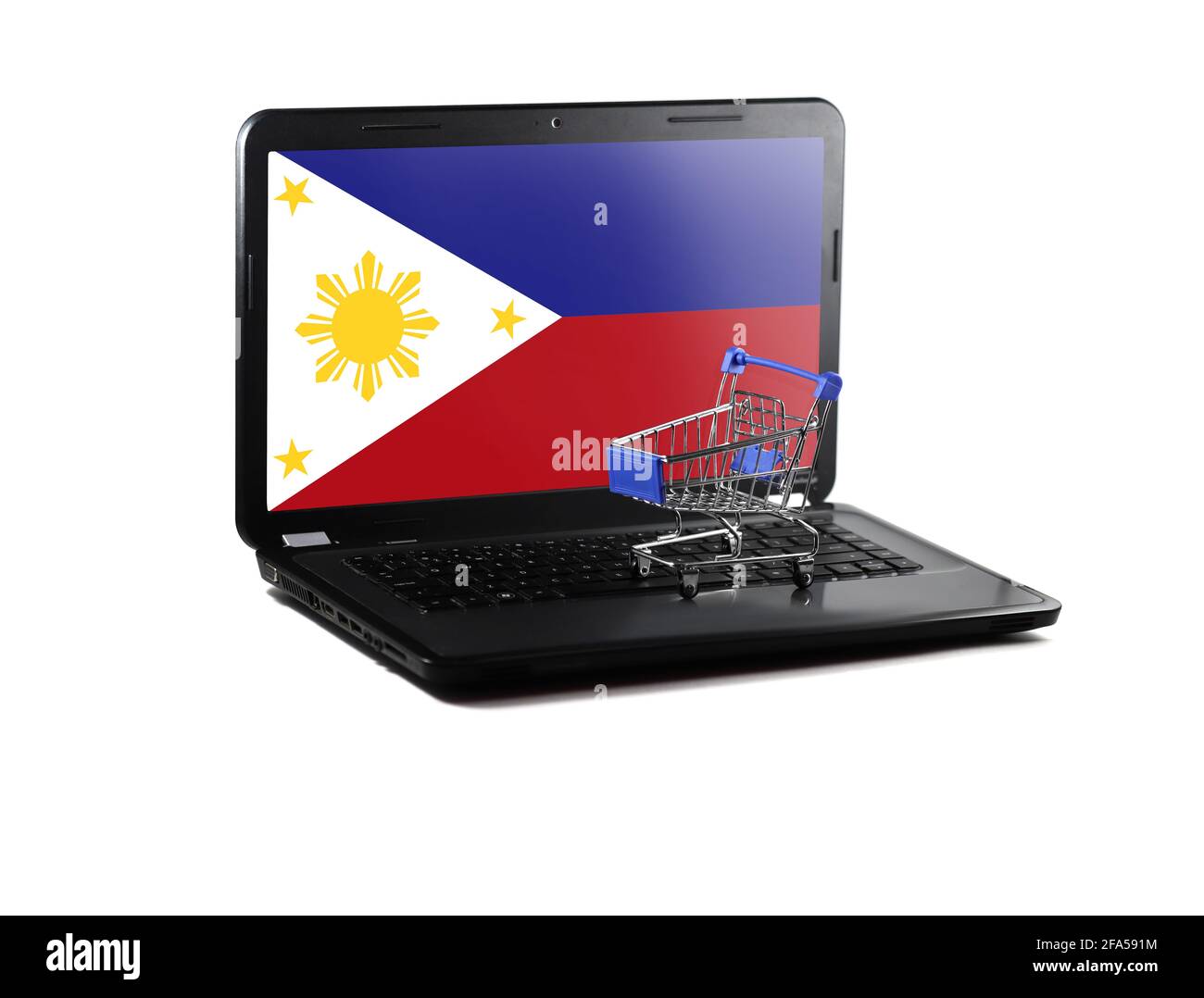 Isolated on white background laptop with Philippines flag on display