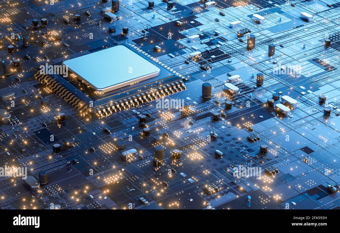 Concept future electronic circuit board with processor close up Stock ...