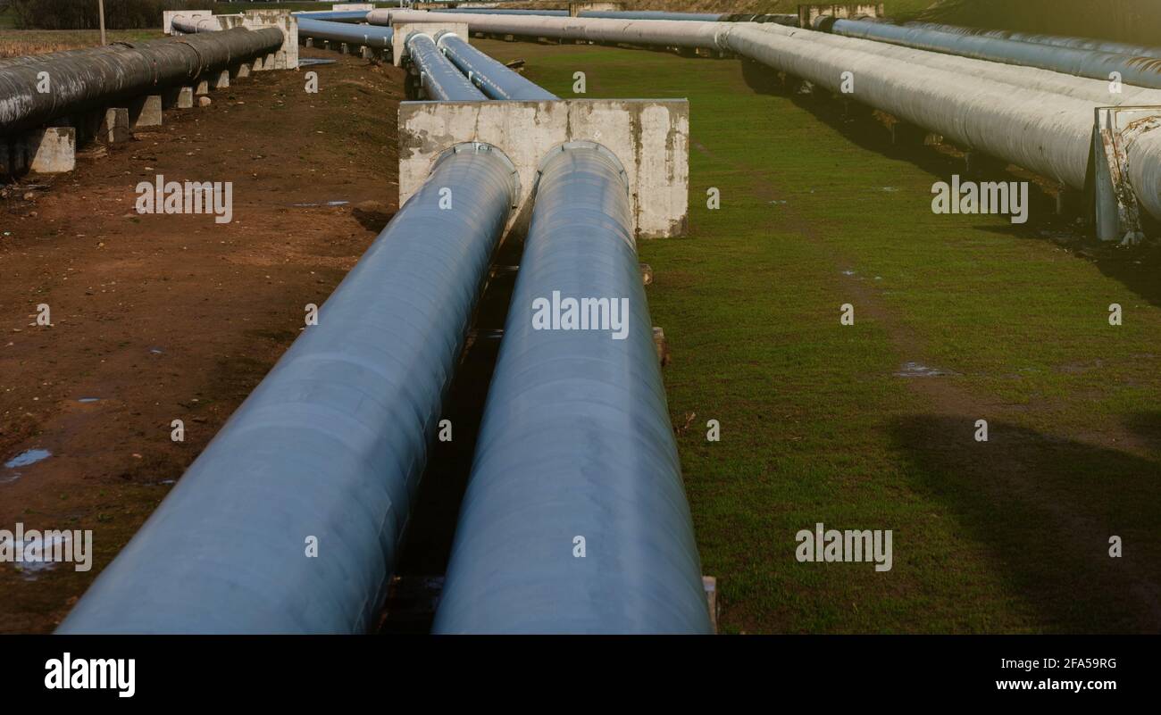Elevated Heat Pipes. Pipeline above ground, conducting heat to heat