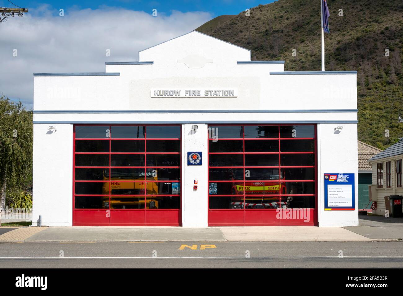 Fire station, Bledislow Street, Kurow, Waitaki Valley, South Island, New Zealand Stock Photo