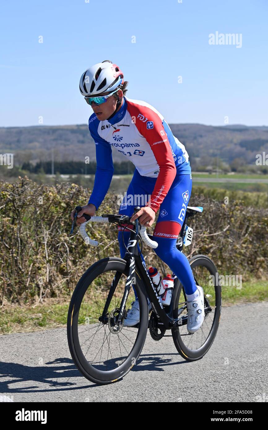 French Valentin Madouas of Groupama FDJ pictured in action during the track reconnaissance ahead of the 107th edition of the Liege Bastogne Liege one Stock Photo Alamy