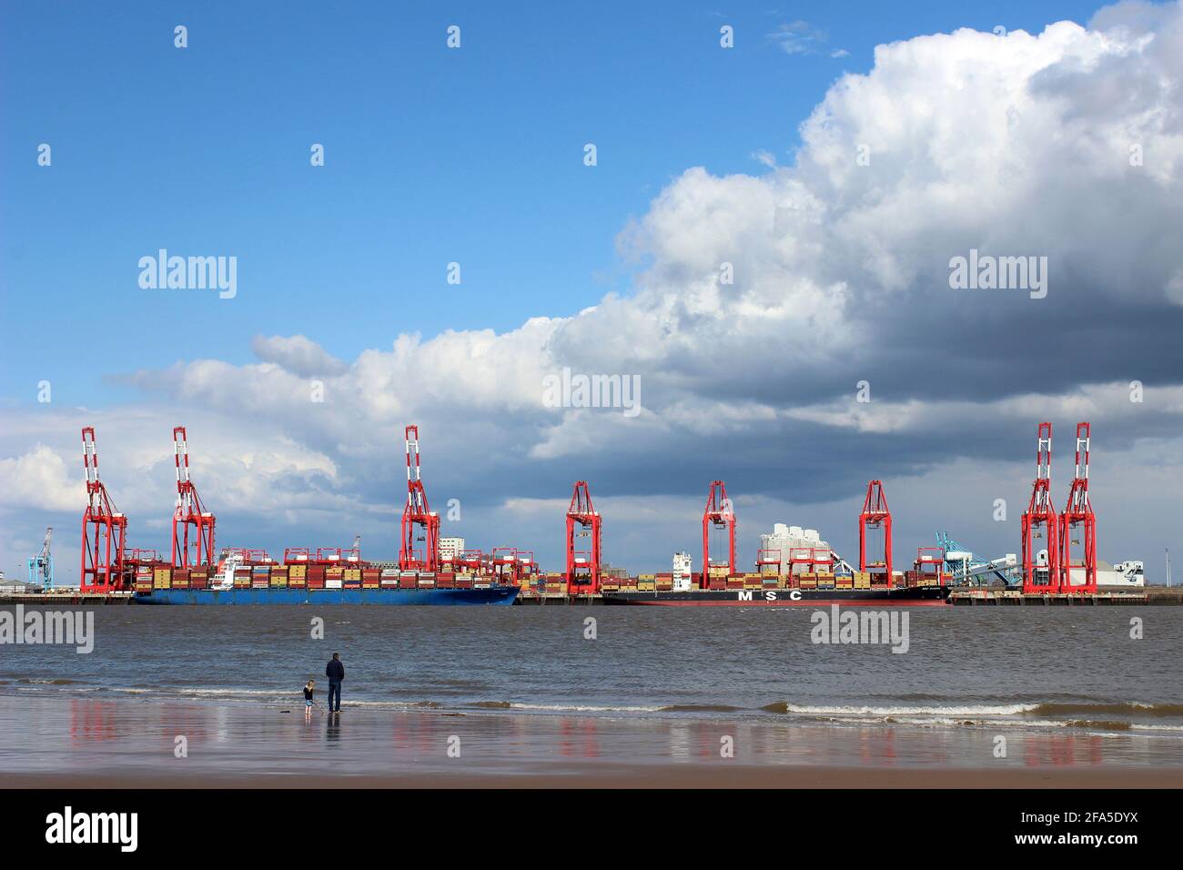 Liverpool2 facility at the Port of Liverpool as viewed from New Brighton beach, Wirral Stock Photo