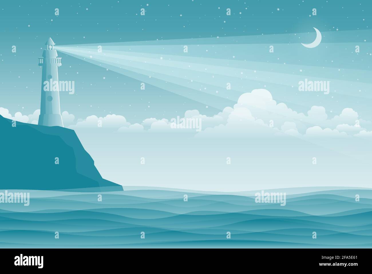Seascape with lighthouse and waves. Marine vector illustration Stock ...