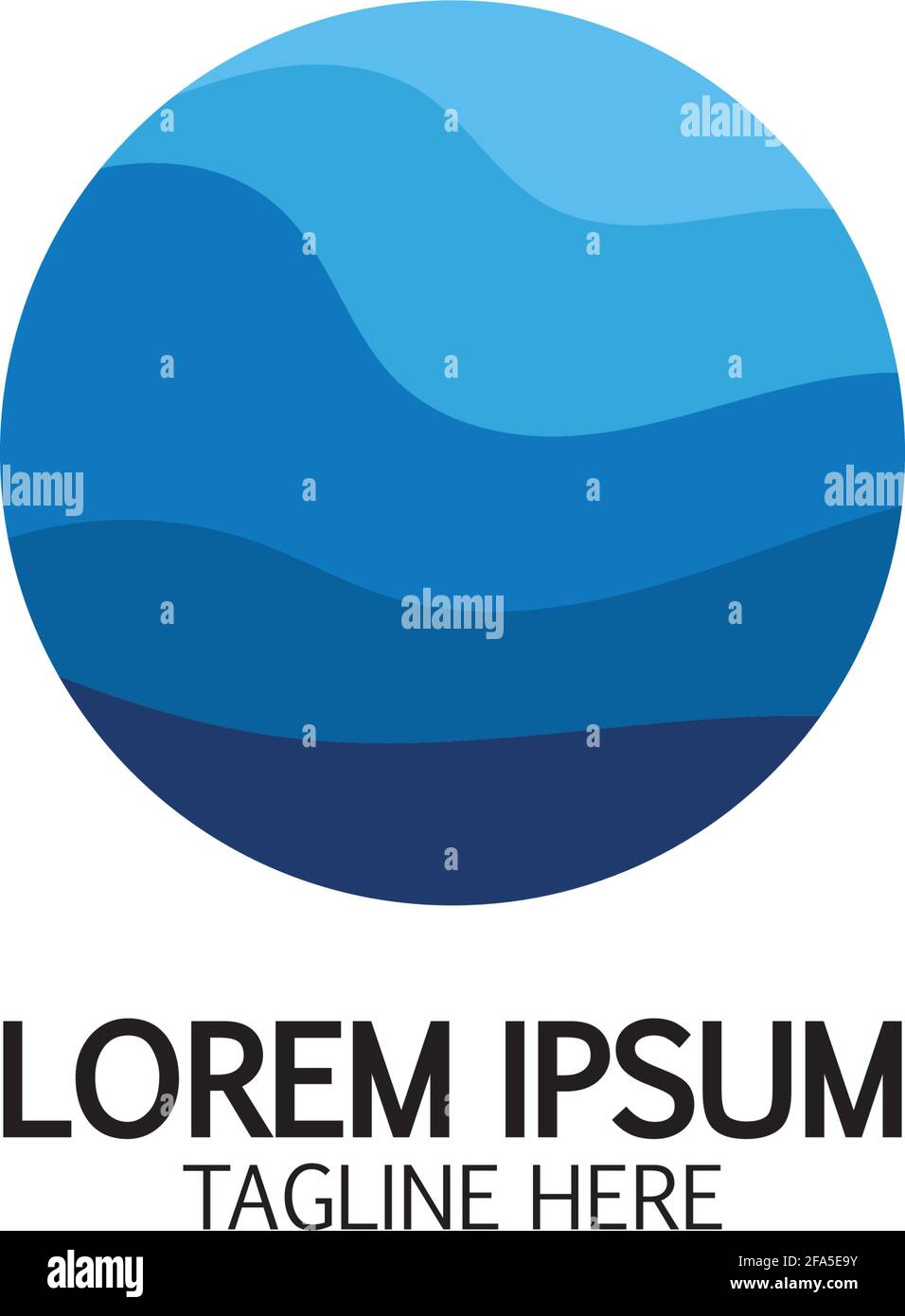 Isolated round shape logo. Blue color logotype. Flowing water image. Sea, ocean, river surface. Stock Vector