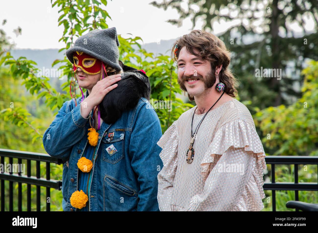 Portland, USA. 22nd Apr, 2021. Musicians attend an Earth Day celebration organized by the Sunrise Movement, a youth-led environmental activism group, on April 22, 2021 in Mt. Tabor Park, Portland, Oregon. (Photo by Gaspard Le Dem/Sipa USA) Credit: Sipa USA/Alamy Live News Stock Photo