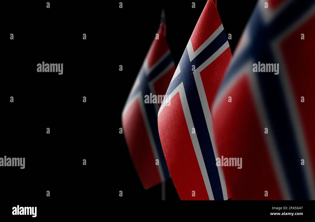 Small national flags of the Norway on a black background Stock Photo ...