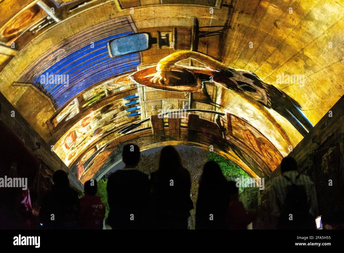 Light show projected onto Argyle Street Tunnel at Vivid Festival in