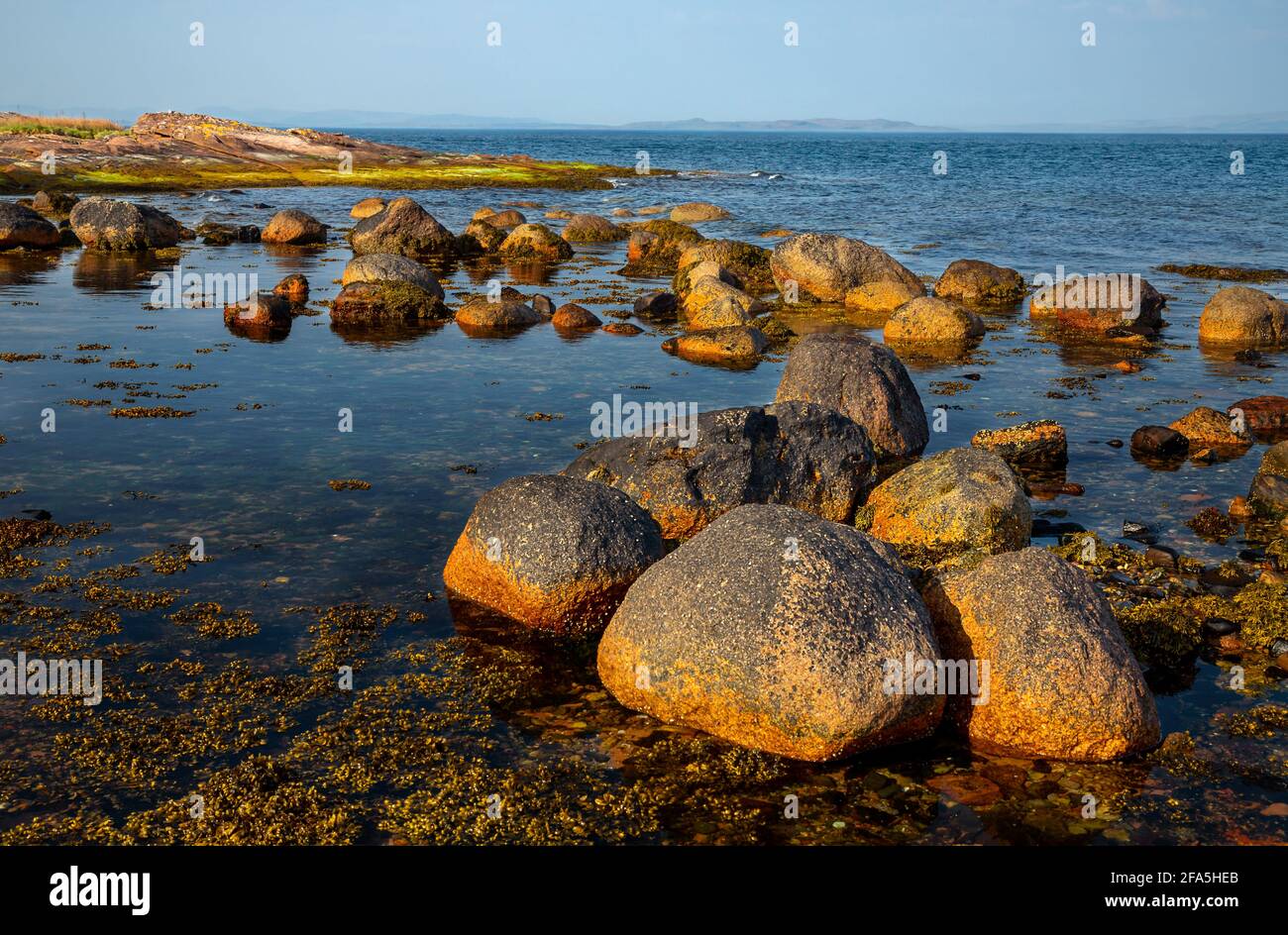 The Isle of Arran is an island off the west coast of Scotland. It is the largest island in the Firth of Clyde and the seventh largest Scottish island. Stock Photo