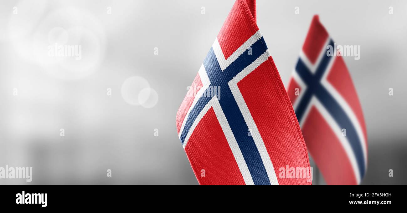 Small national flags of the Norway on a light blurry background Stock ...
