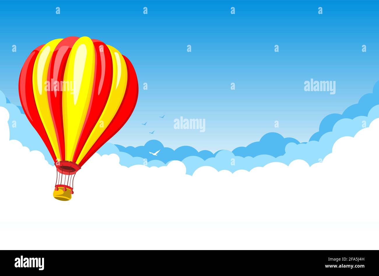 Hot Air Balloon in the blue sky with white clouds and birds ...