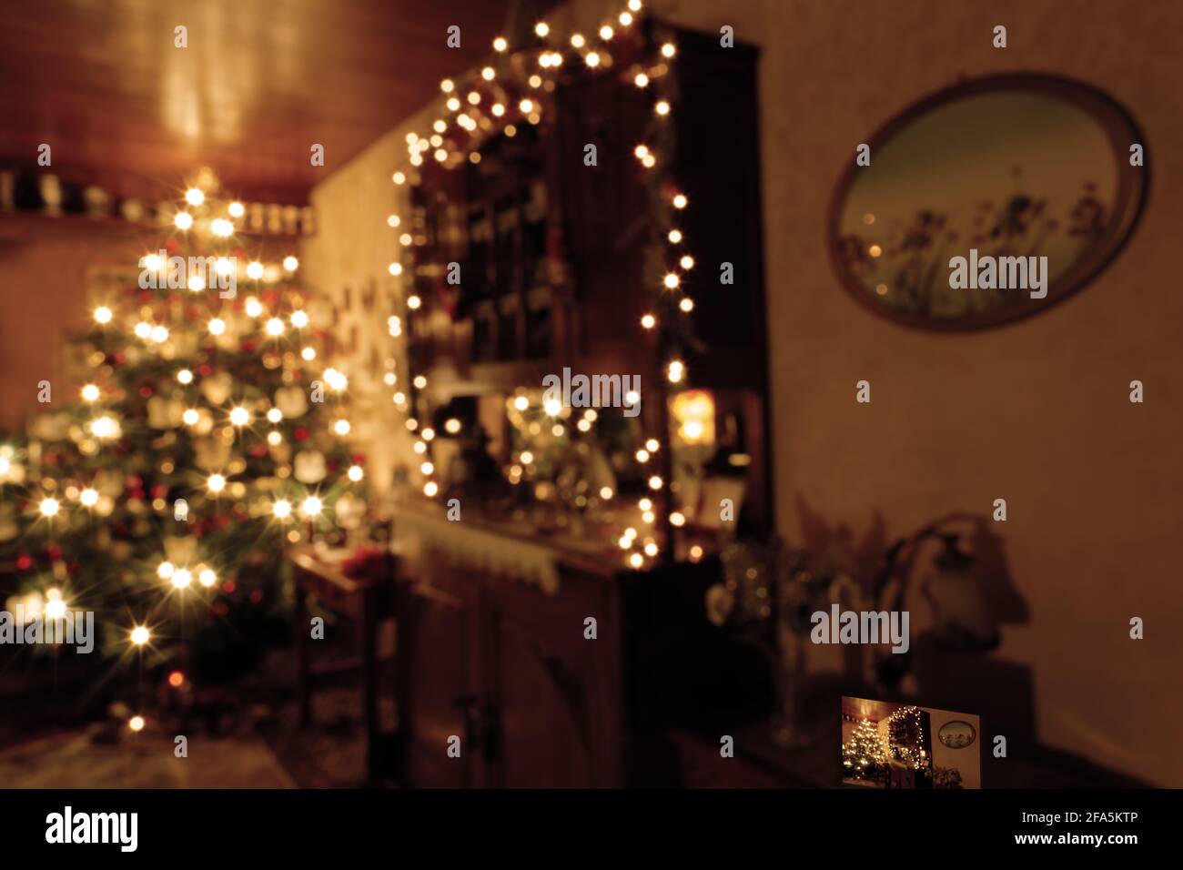 Defocussed Family Room  in Christmas Time - Picture-in-Picture Composition Stock Photo