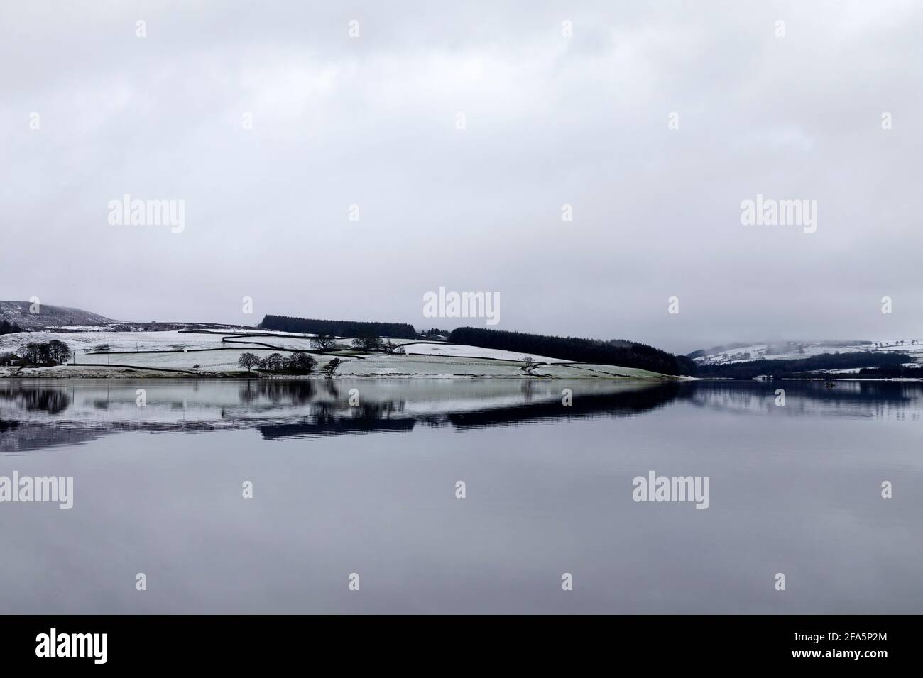Winter day at Derwent Reservoir on the border of Northumberland and County Durham in England. Derwent Waterside Park has walking and cycling routes. Stock Photo