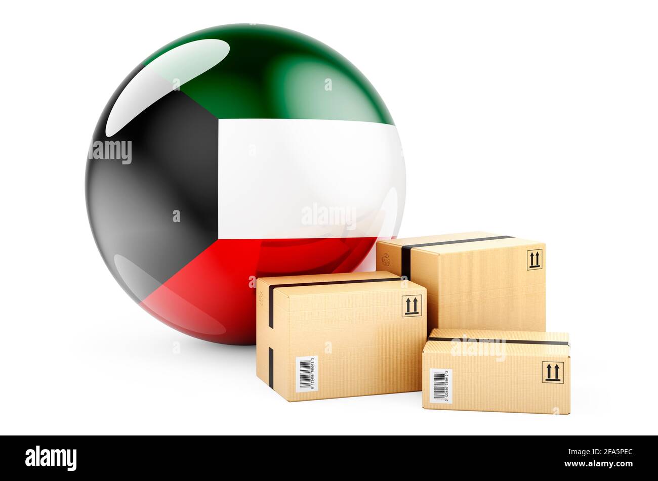 Parcels with Kuwaits flag. Shipping and delivery in Kuwait, concept. 3D ...