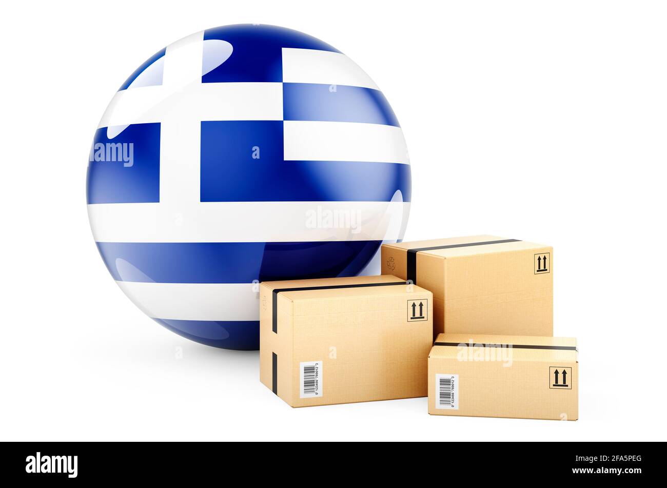 Parcels with Greek flag. Shipping and delivery in Greece, concept. 3D rendering isolated on white background Stock Photo