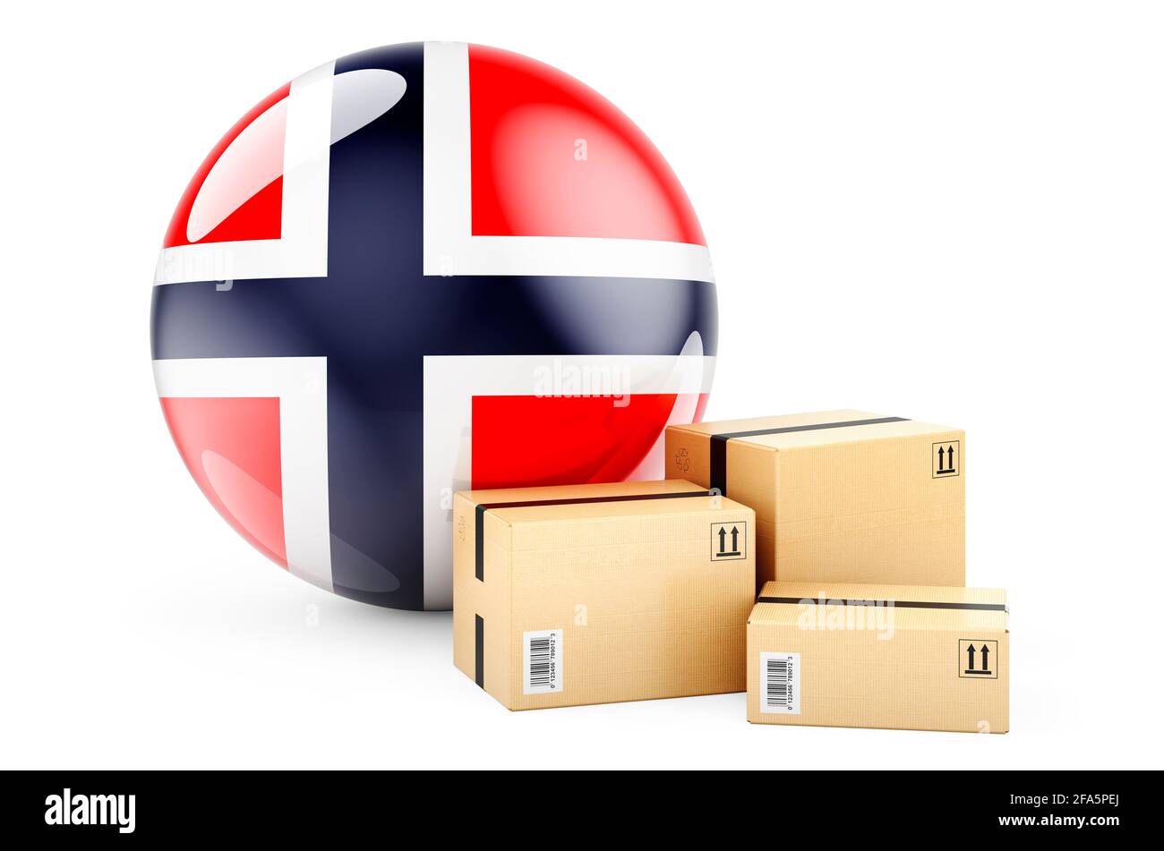 Parcels with Norwegian flag. Shipping and delivery in Norway, concept. 3D rendering isolated on white background Stock Photo