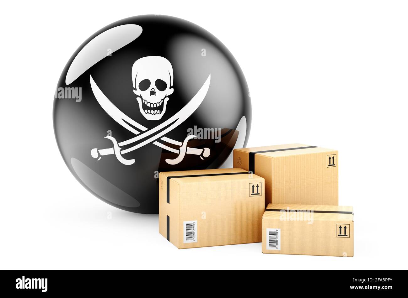 Parcels with piracy flag. 3D rendering isolated on white background ...