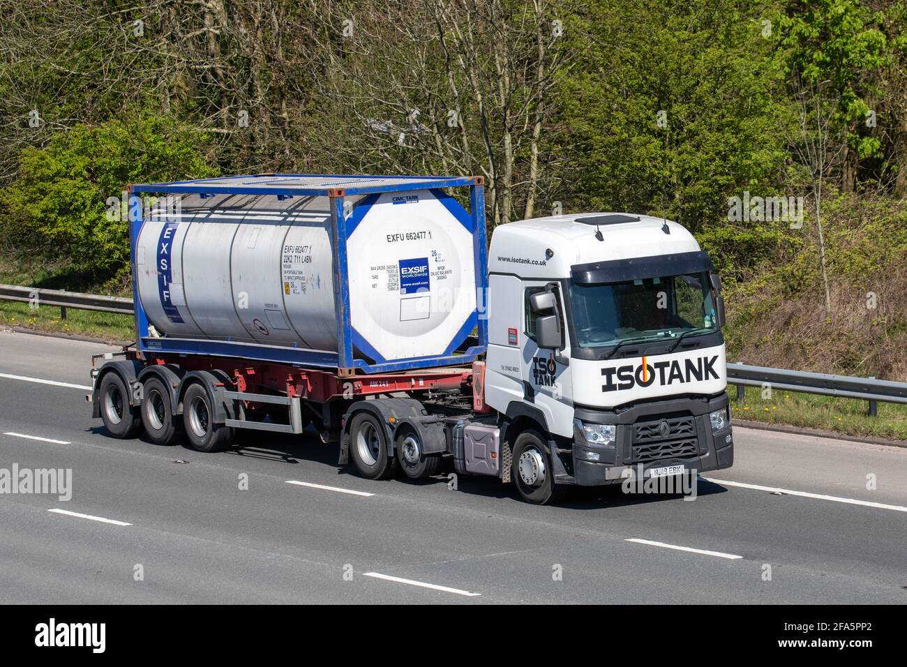 Renault Trucksa Exsif worldwide Un portable tank,  EXSIF Tank Container Leasing Liquid Transportation impact approved, foodstuffs only. Stock Photo
