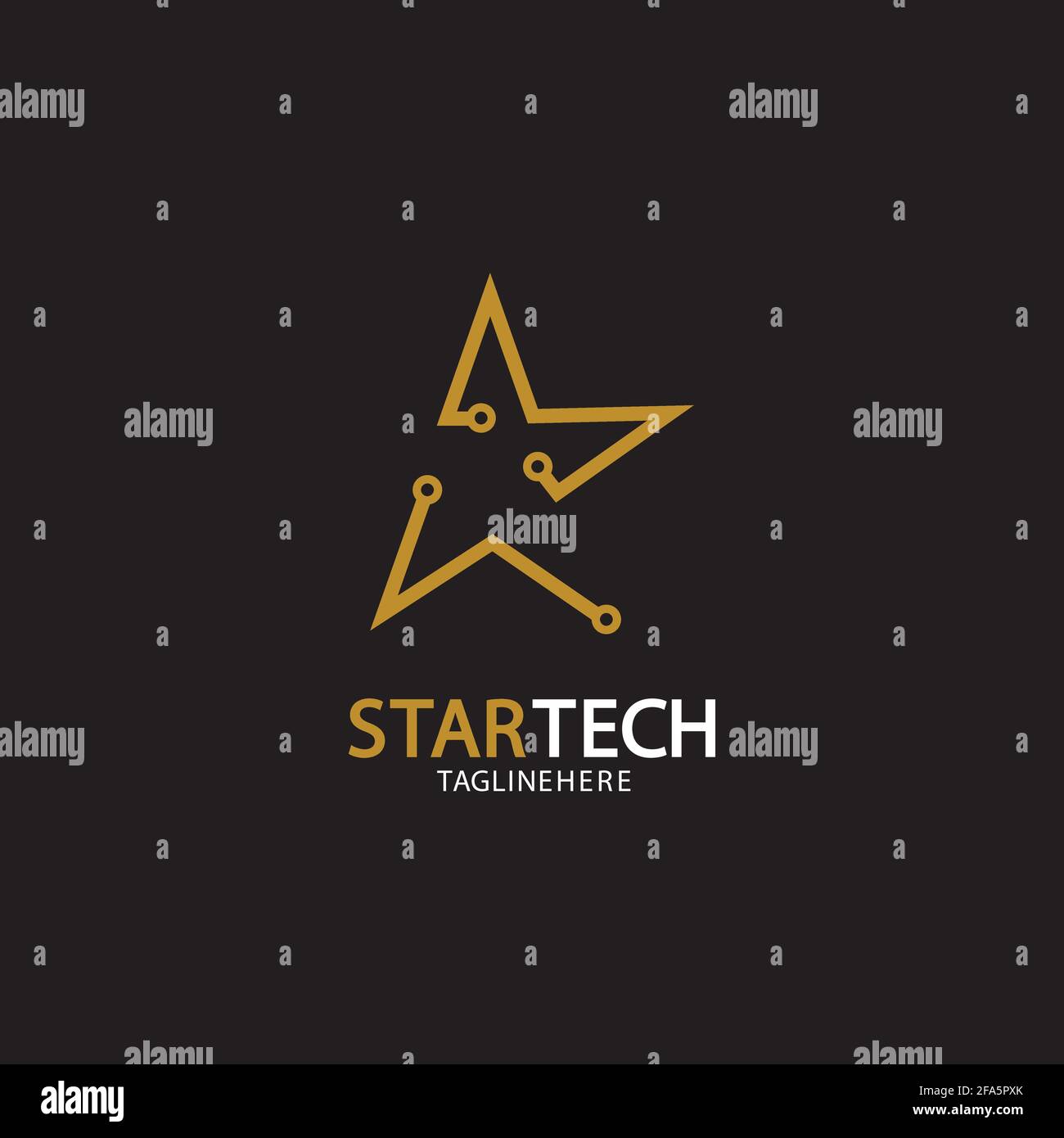 Gold Star Technology logo on black background Stock Vector