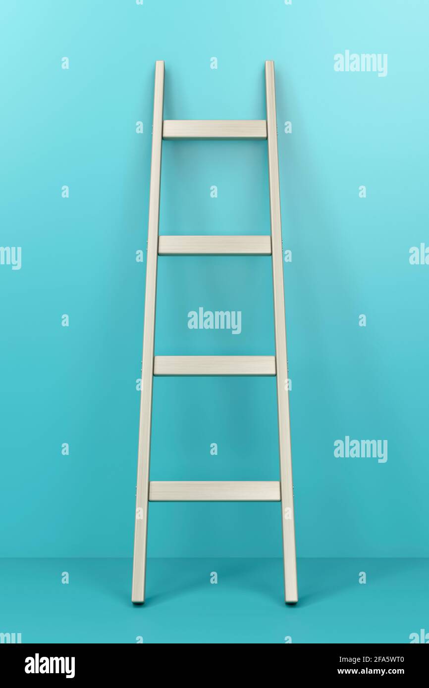 Wooden ladder leaning against the wall Stock Photo