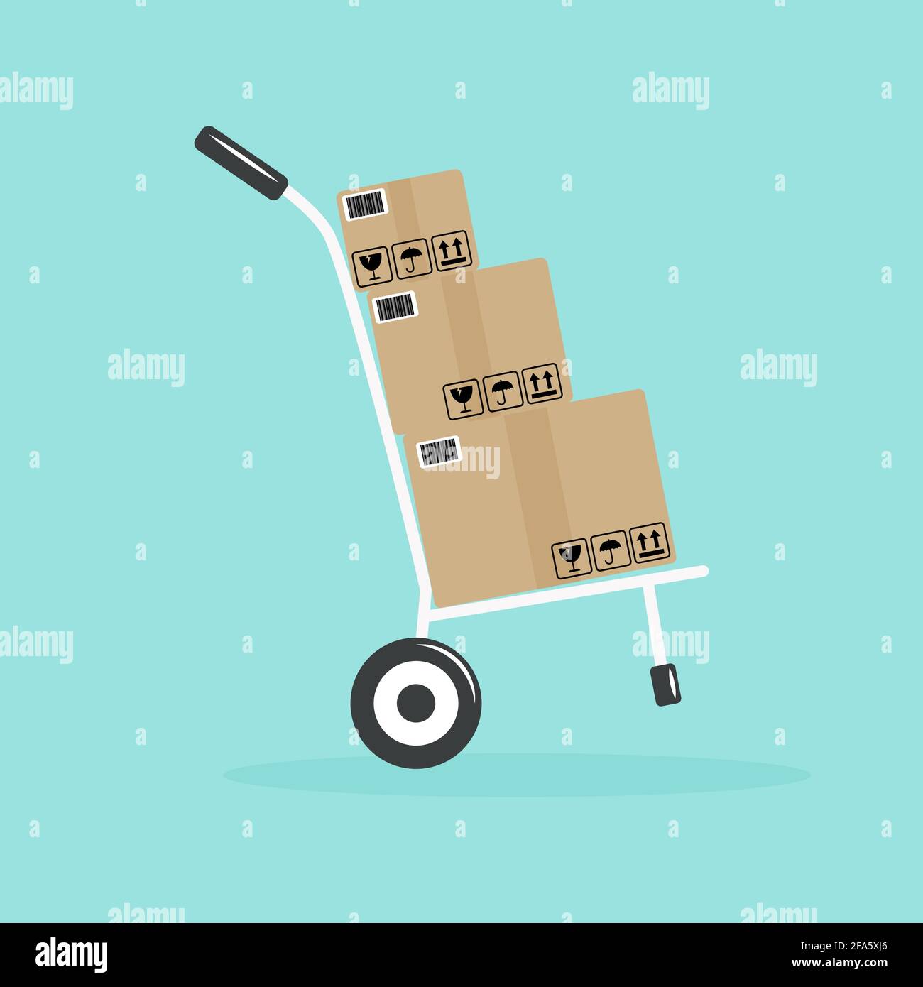 Flat hand truck with three boxes vector illustration Stock Vector