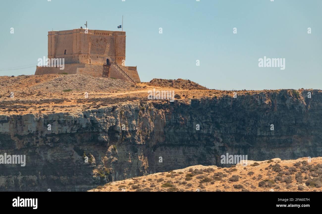 A picture of the Saint Mary's Tower, in the Comino Island. Stock Photo