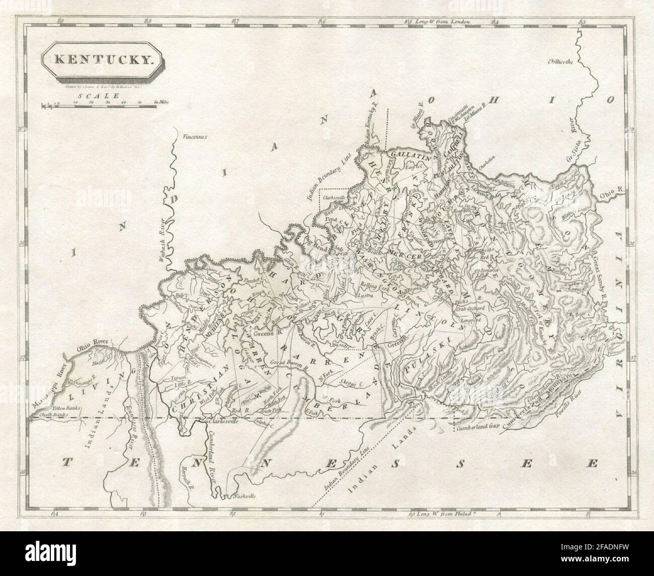 Kentucky state map. Arrowsmith & Lewis. Native American 'Indian lands' 1812 Stock Photo