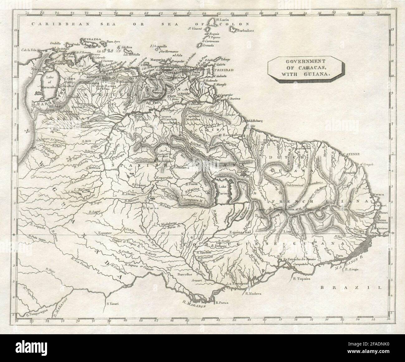 Government of Caracas with Guiana by Arrowsmith & Lewis. Venezuela 1812 map Stock Photo