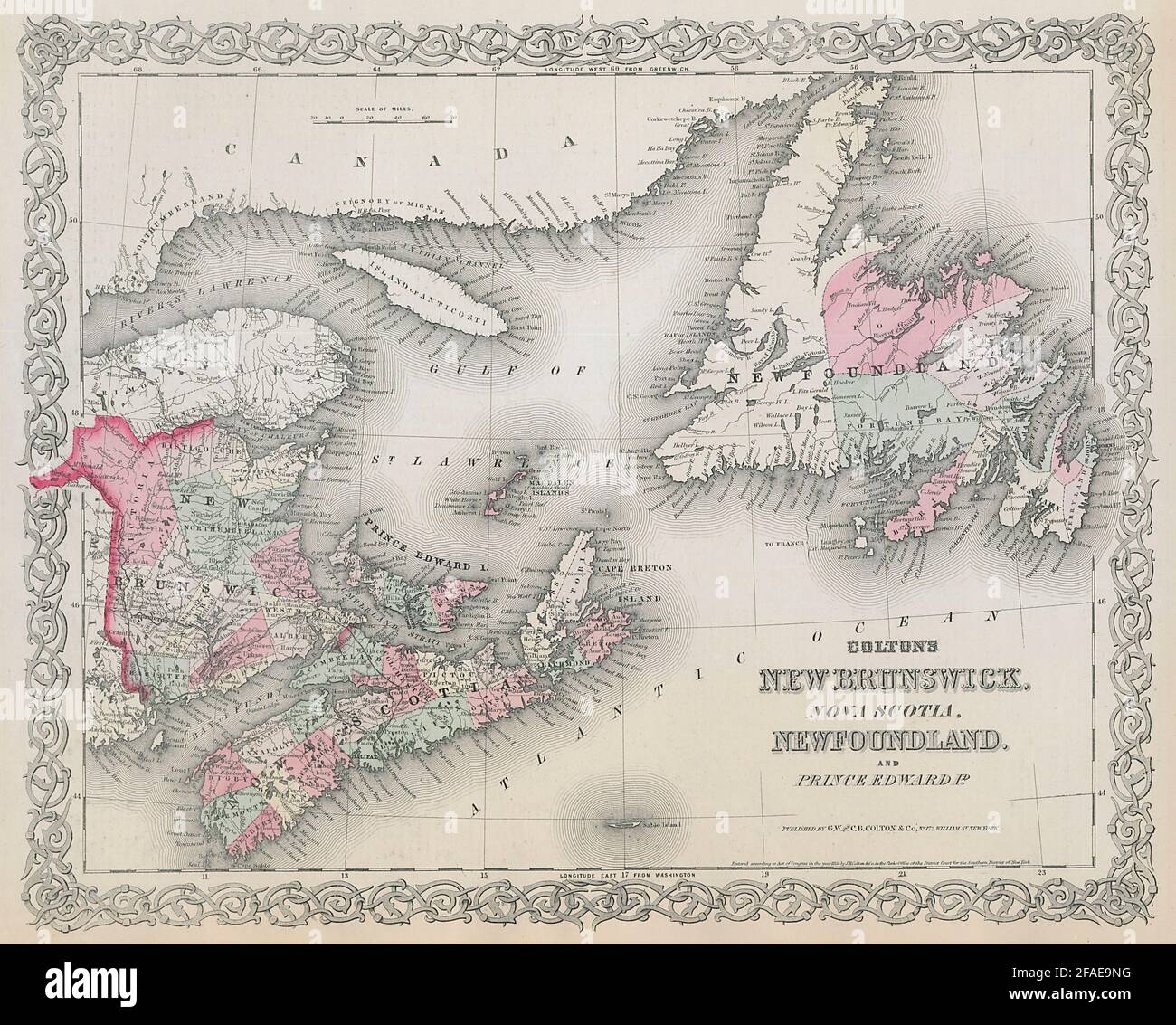 Colton's New Brunswick, Nova Scotia, Newfoundland & Prince Edward Is. 1869 map Stock Photo