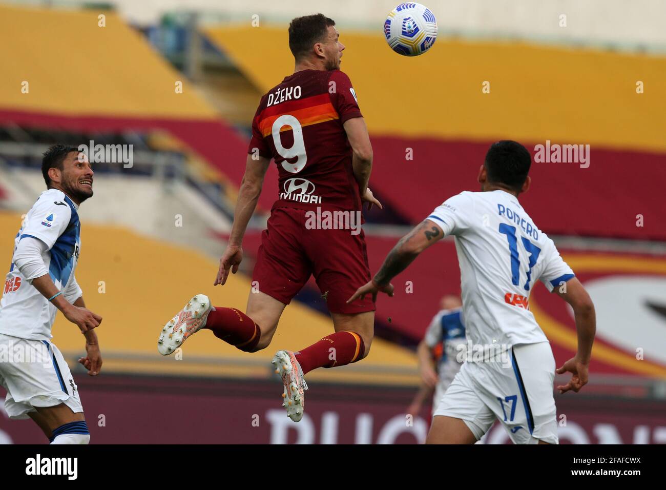 Edin Dzeko (Roma) heads the ball during the Serie A Tim match between ...