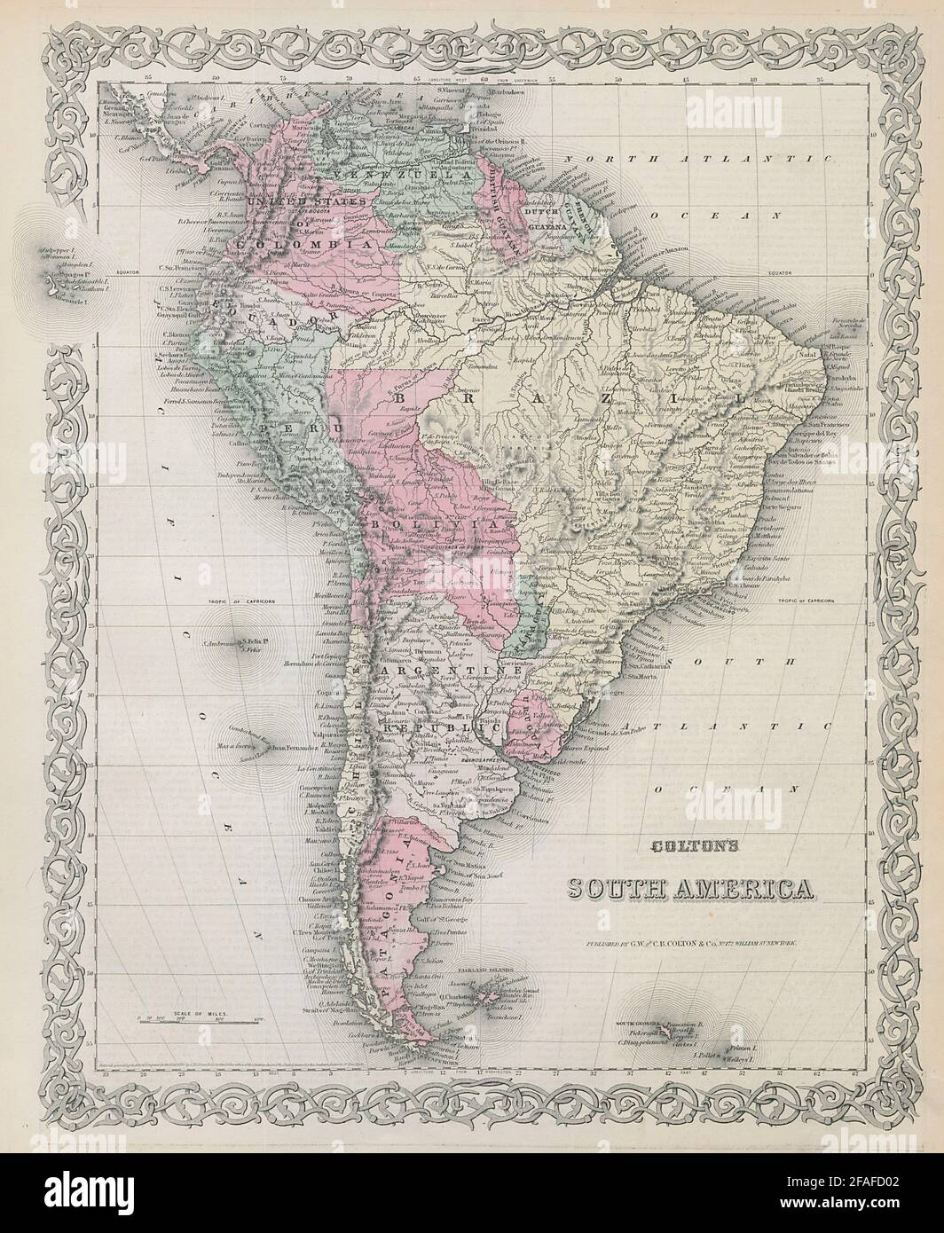 Colton's South America. Bolivian Litoral. Decorative antique map 1869 old Stock Photo