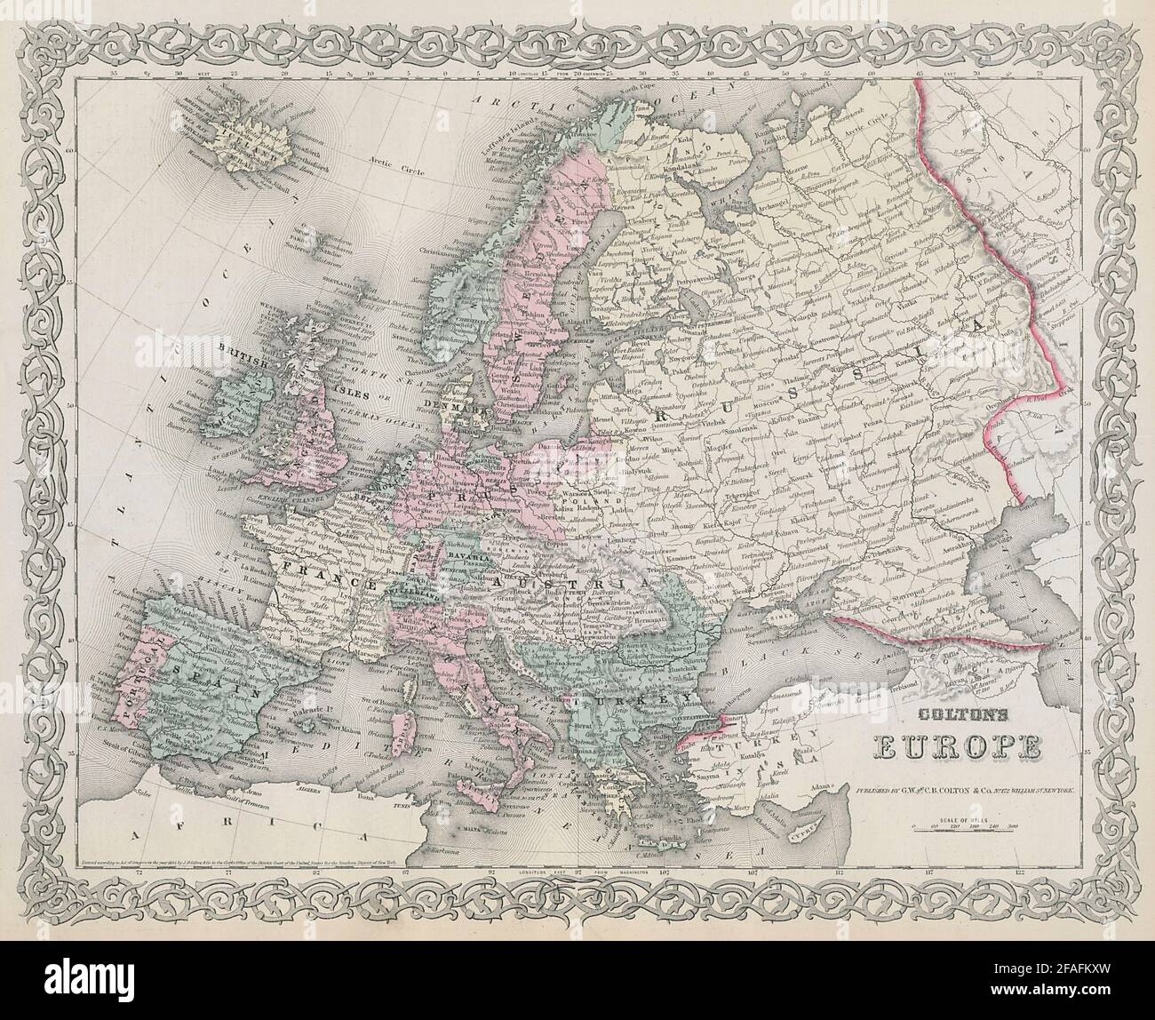 Colton's Europe. Decorative antique map 1869 old plan chart Stock Photo