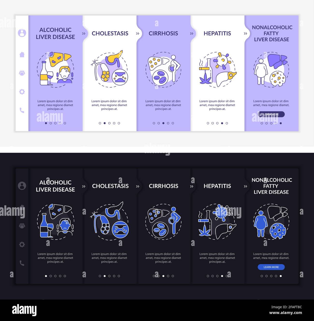 Hepatic illness types onboarding vector template Stock Vector