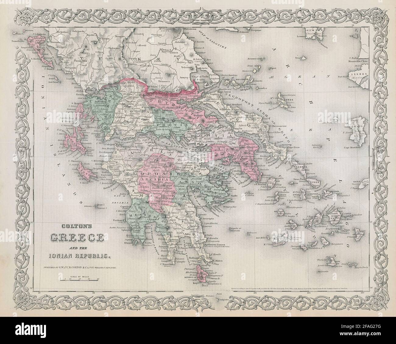 Colton's Greece and the Ionian Republic. Cyclades Aegean Sporades 1869 old map Stock Photo