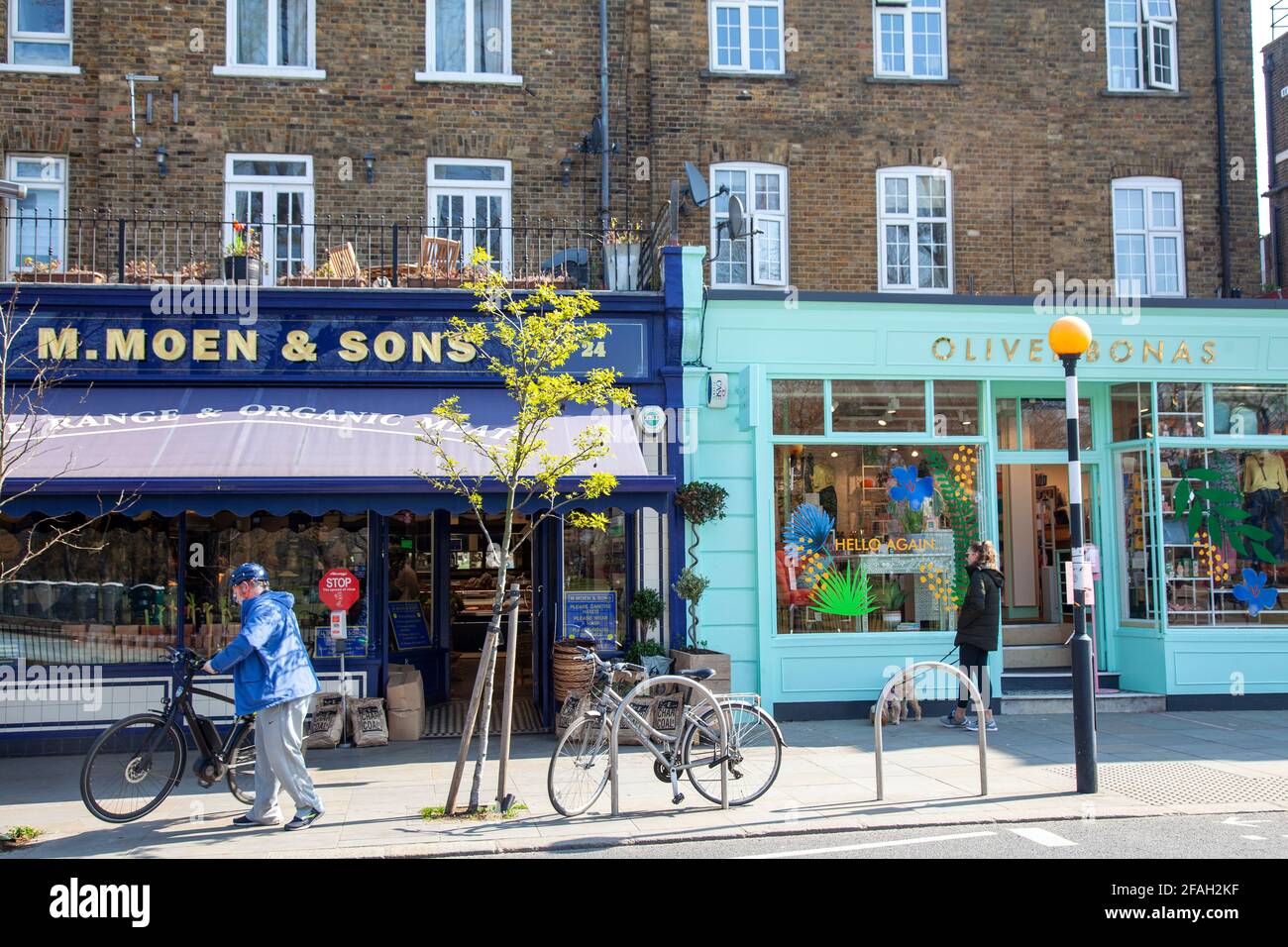 Shops on 'The Pavement' in Clapham Old Town SW4 - London UK Stock Photo