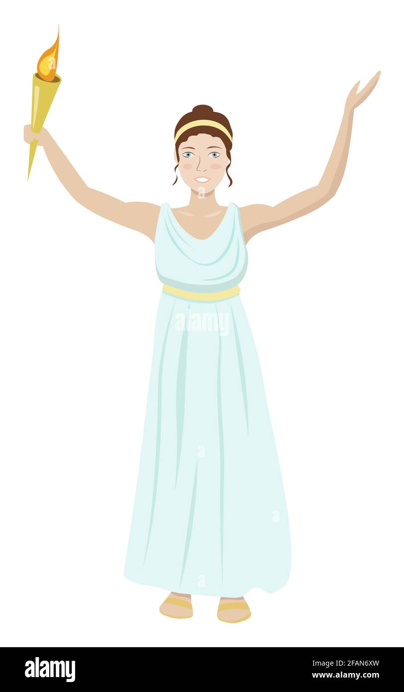 Vector happy woman with olympic fire greets Stock Vector