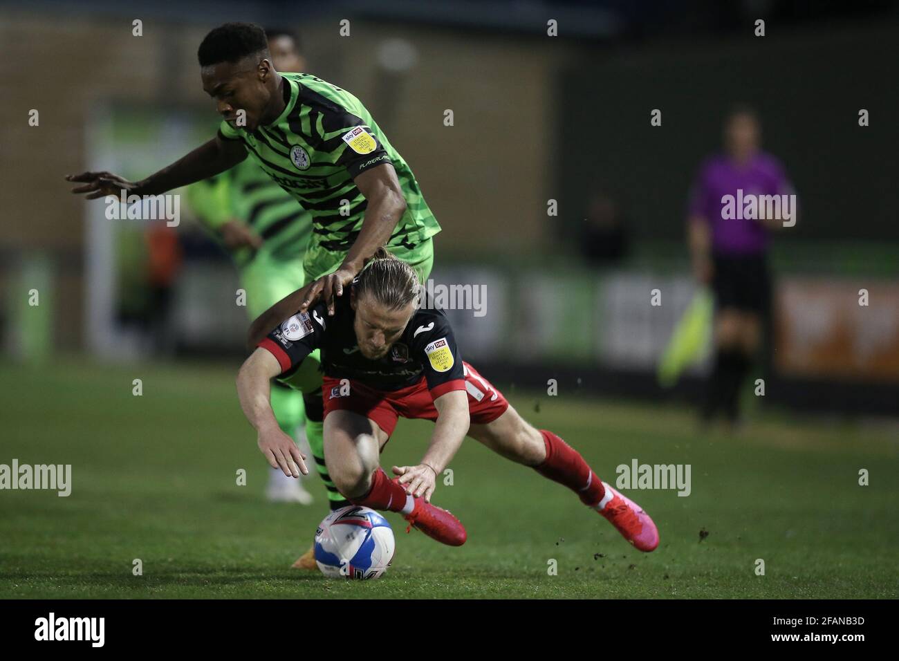 Matt Jay of Exeter City and Ebou Adams of Forest Green Rovers during the Sky Bet League 2 match between Forest Green Rovers and Exeter City at The New Stock Photo