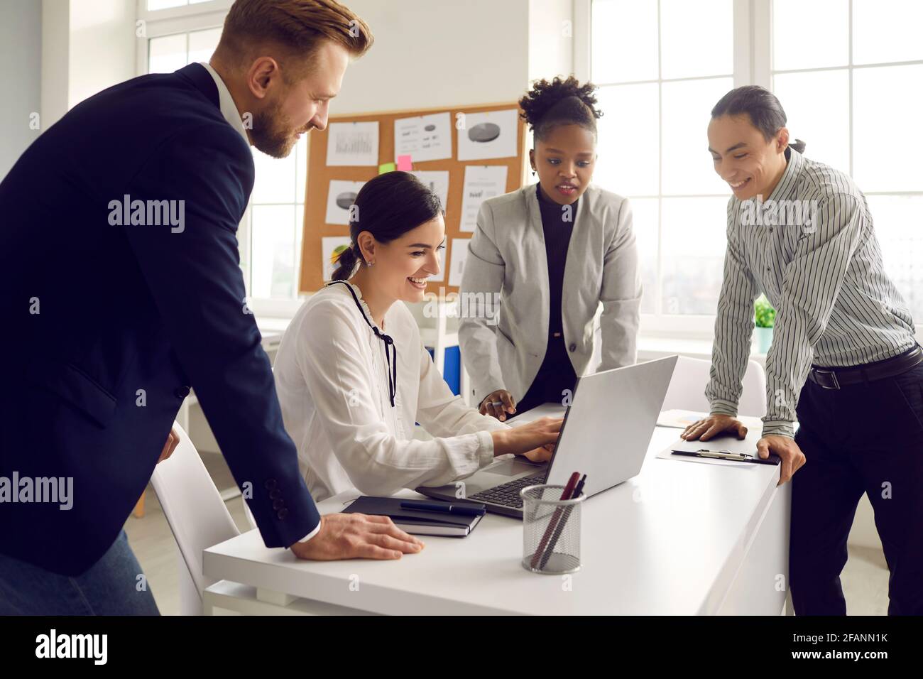 International company team having brainstorm in office concept Stock Photo