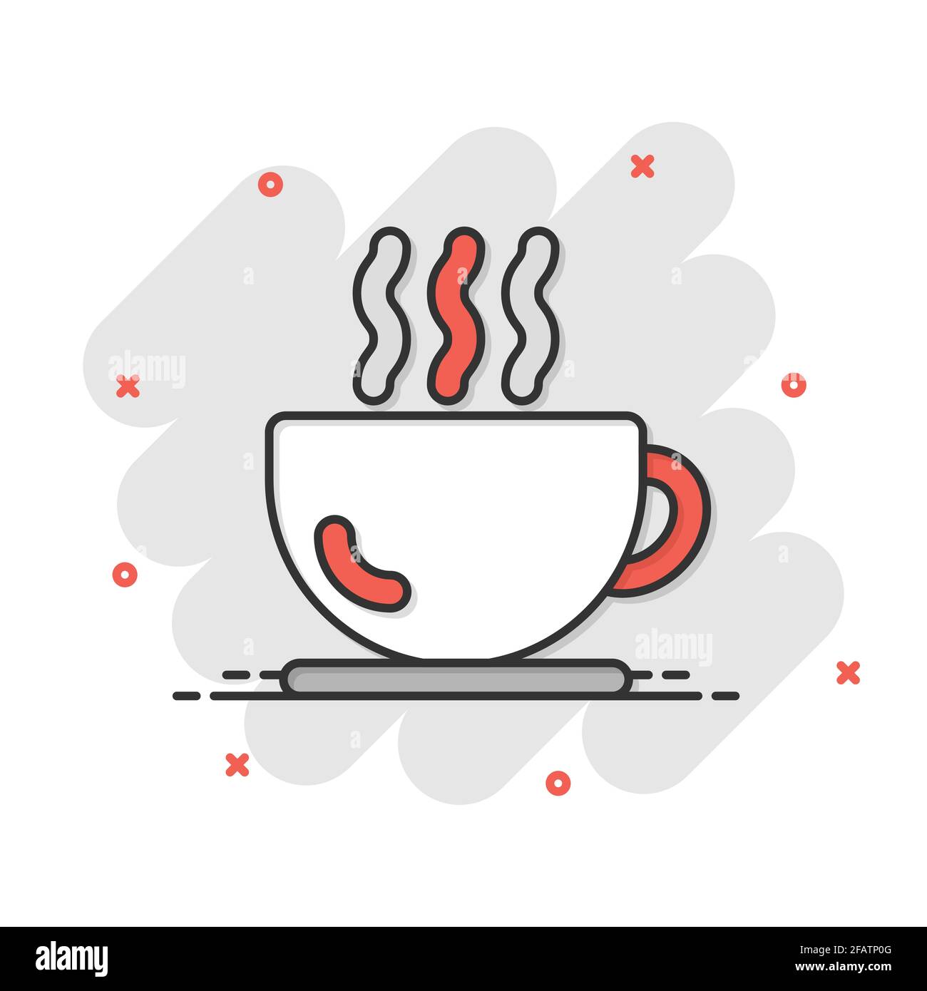 Coffee cup icon in comic style. Hot tea cartoon vector illustration on white isolated background. Drink mug splash effect business concept. Stock Vector