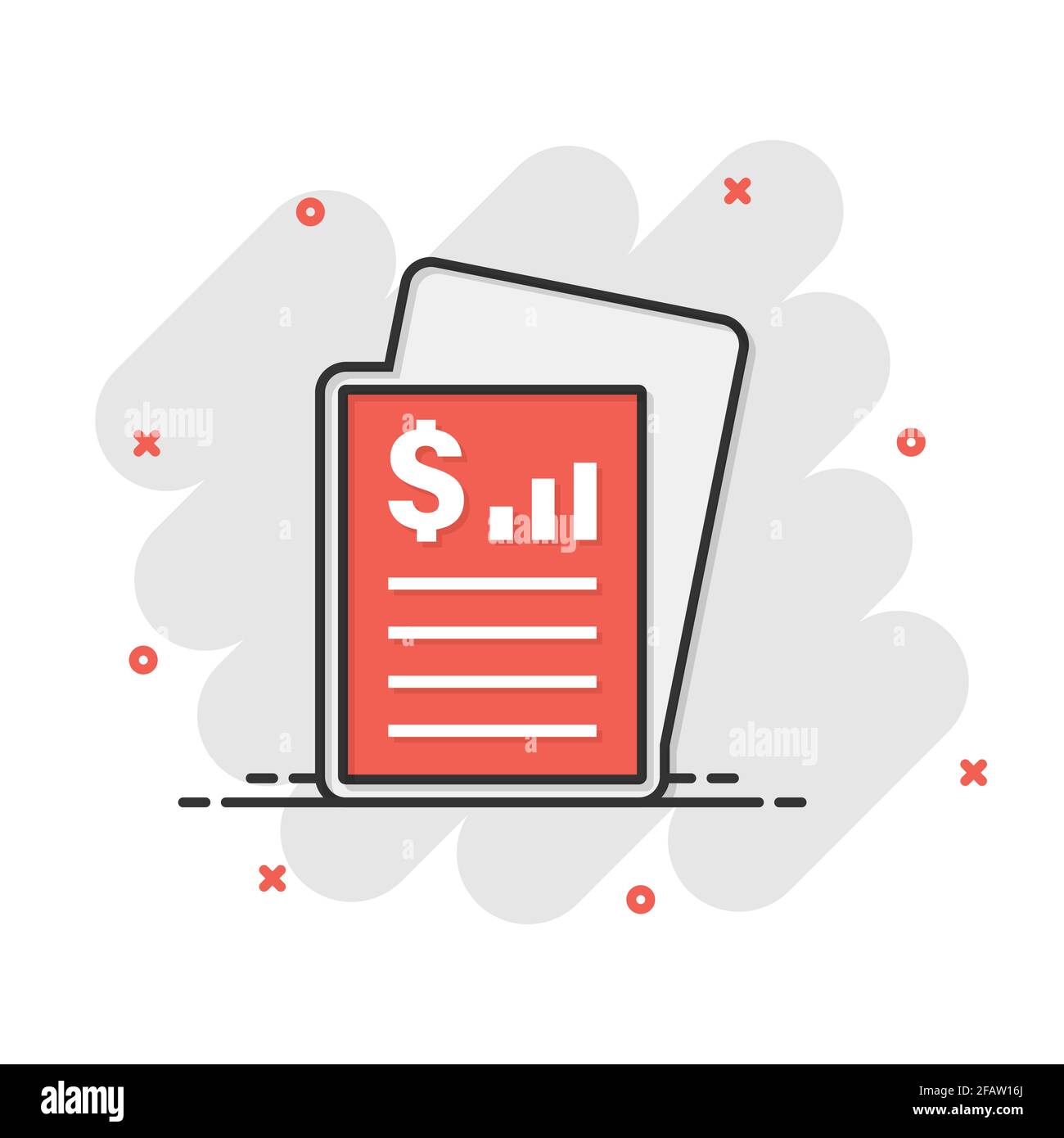 Financial statement icon in comic style. Document cartoon vector ...