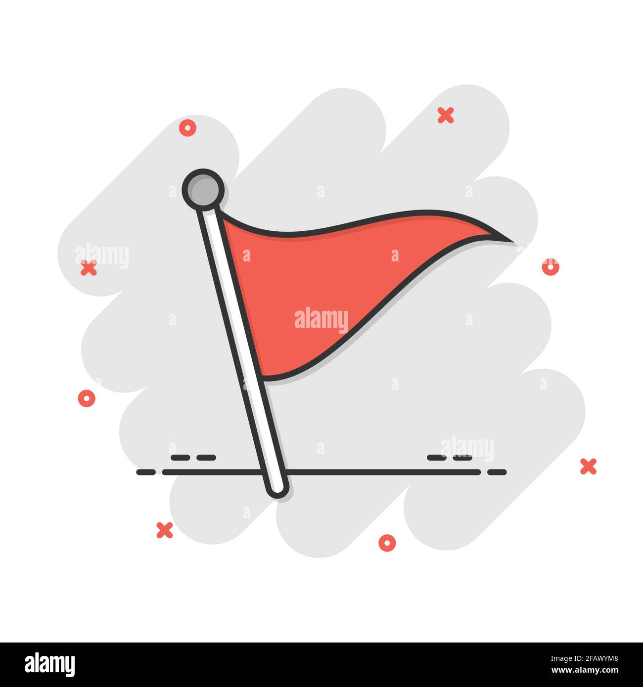 Flag icon in comic style. Pin cartoon vector illustration on white ...