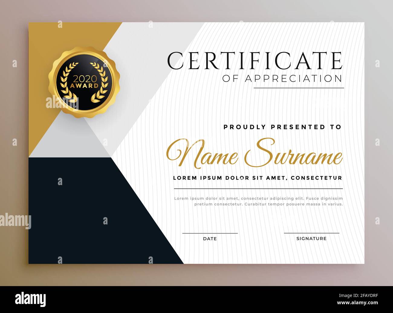 professional certificate of appreciation golden template design