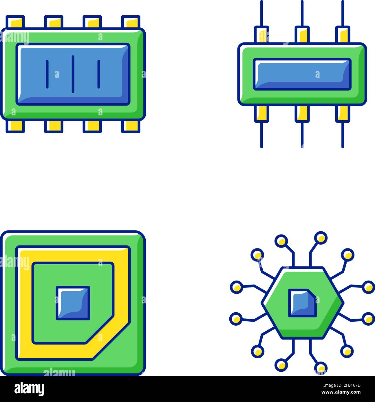 Microcircuits RGB color icons set Stock Vector