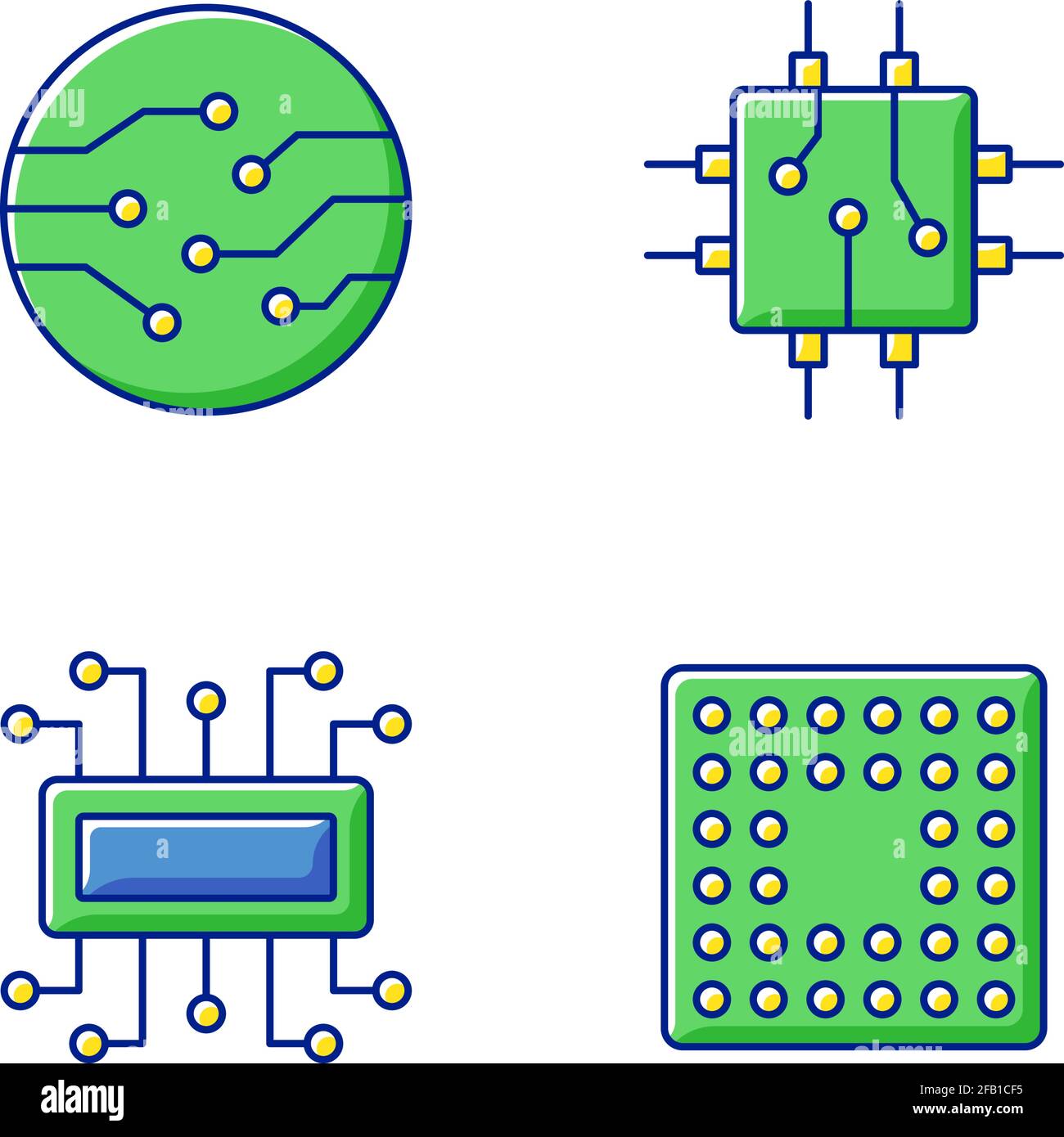 Microcircuits RGB color icons set Stock Vector