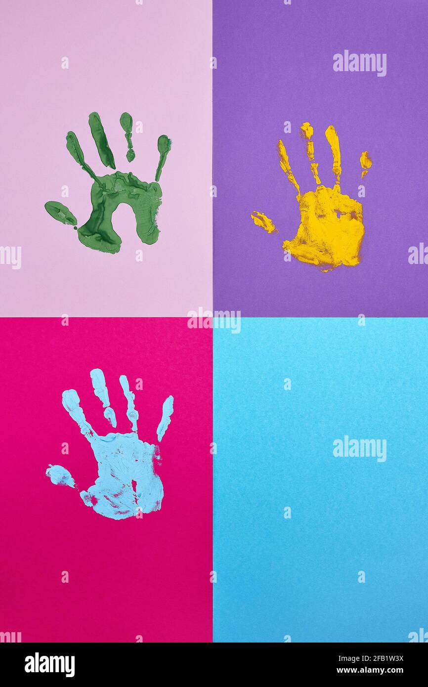 Set of colorful hand prints on different color background Stock Photo ...