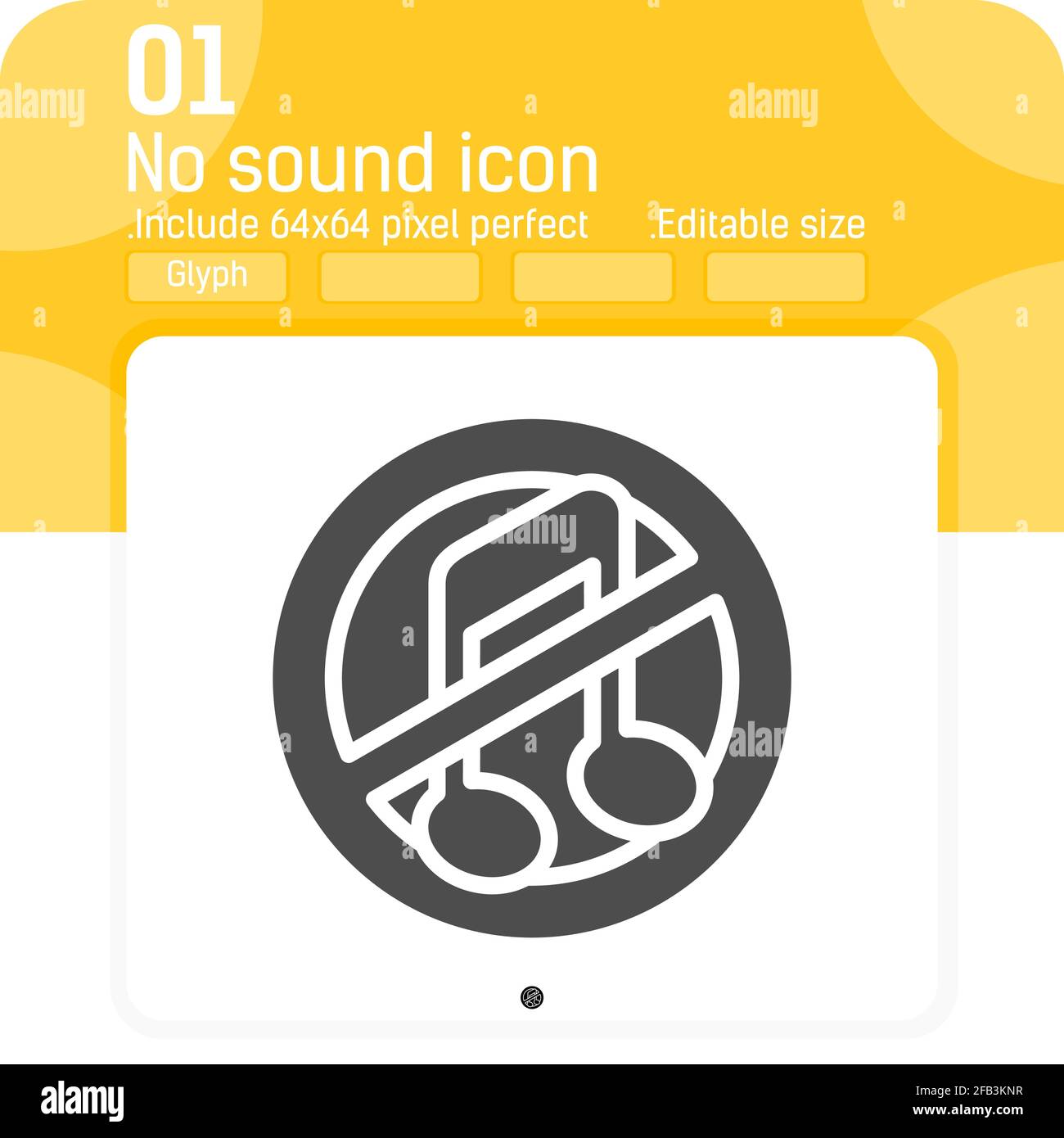 No sound icon with glyph style isolated on white background. Vector illustration flat style element thin sign symbol icon for ui, ux, web design, logo Stock Vector