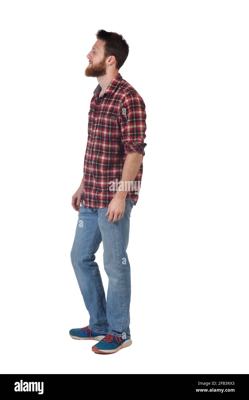 full portrait of man with plaid shirt 