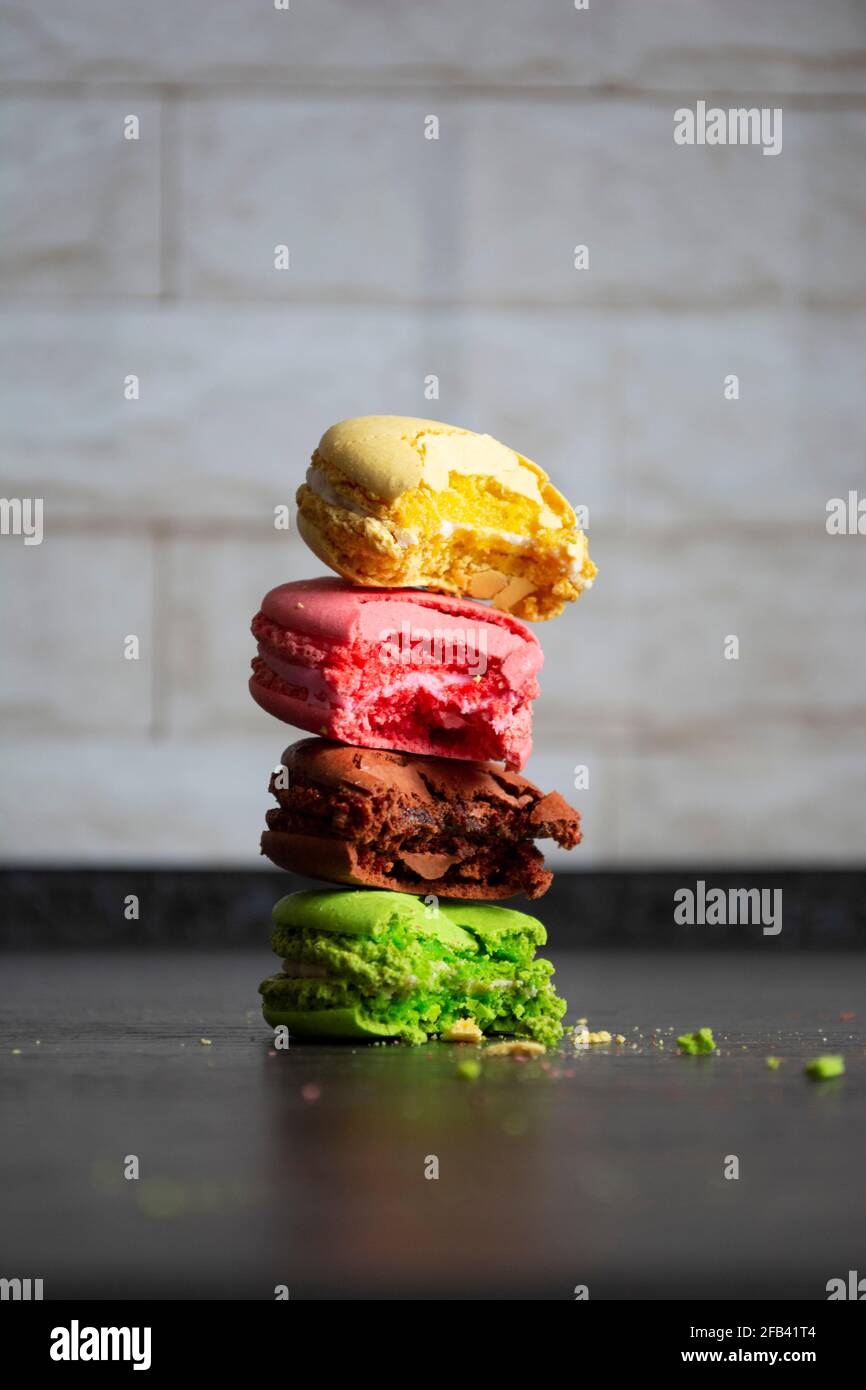 Colored macarons in the kitchen Stock Photo