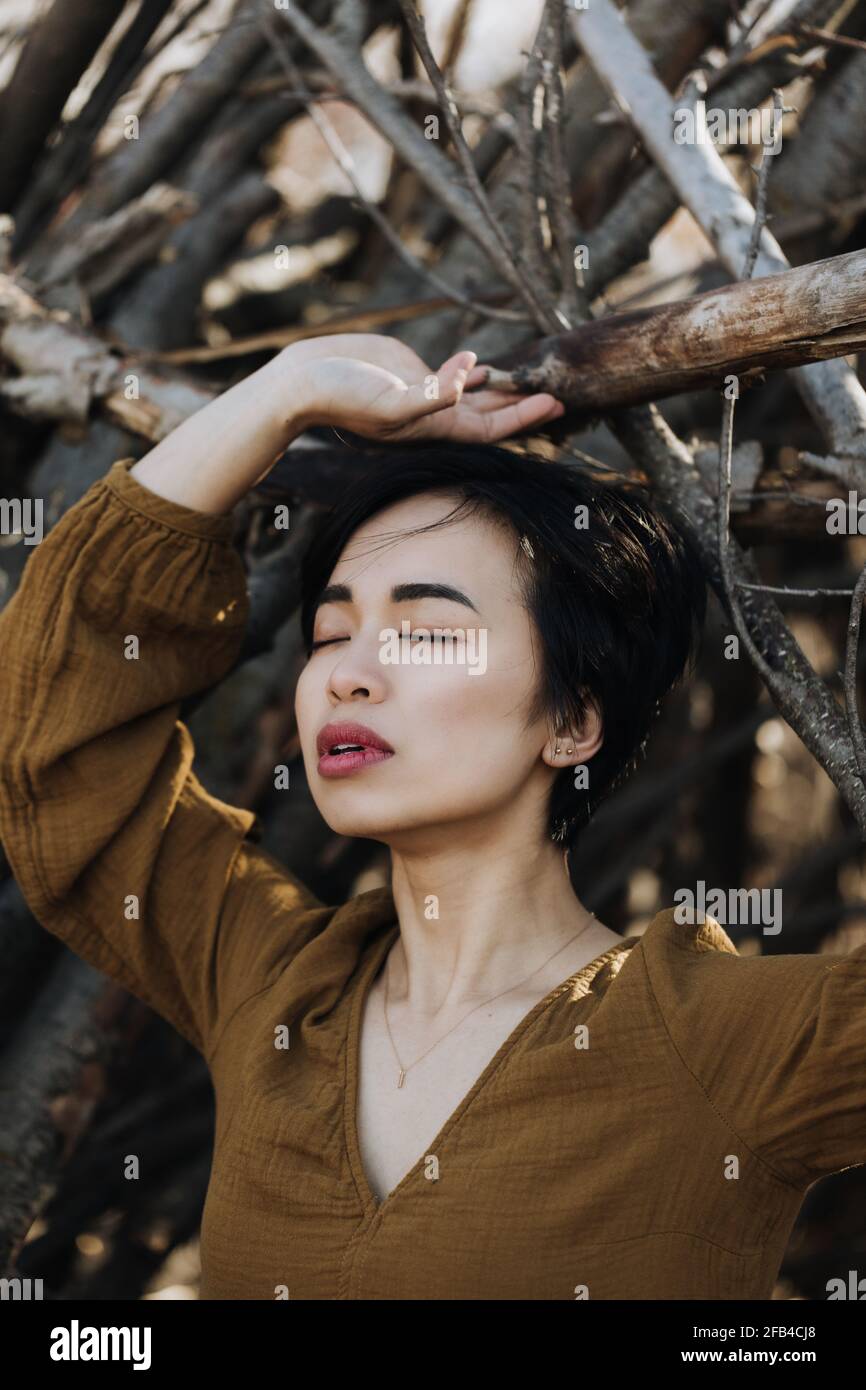 Stylish Portrait of Woman Outdoors Stock Photo - Alamy